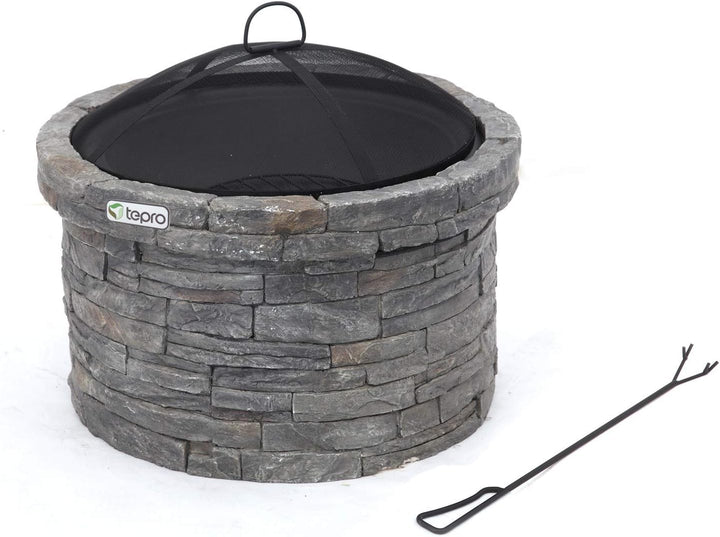 tepro Feuerstelle Gladstone Ø 67,5 cm – Outdoor Feuerstelle in eleganter Steinoptik mit Funkenschutz