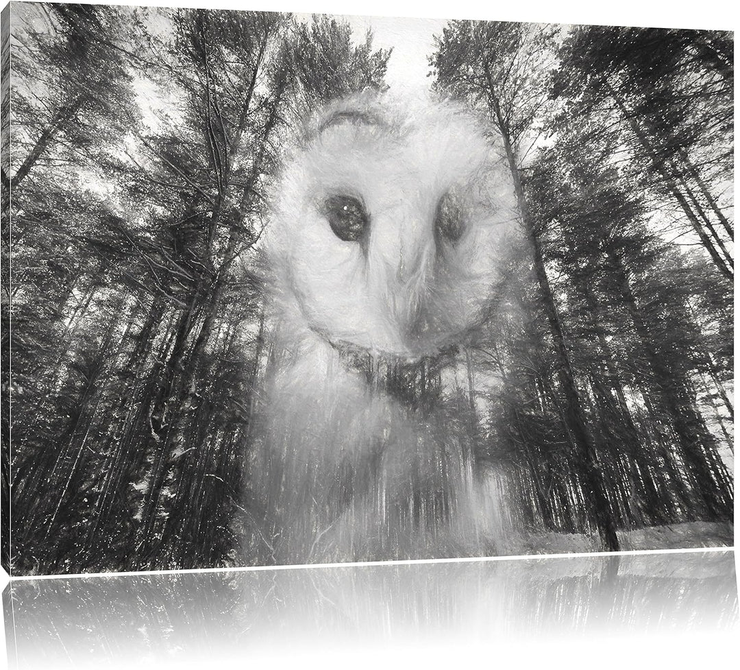 Pixxprint Portrait Einer Eule als Leinwandbild/Grösse: 100x70 / Wandbild/Kunstdruck/fertig bespannt,