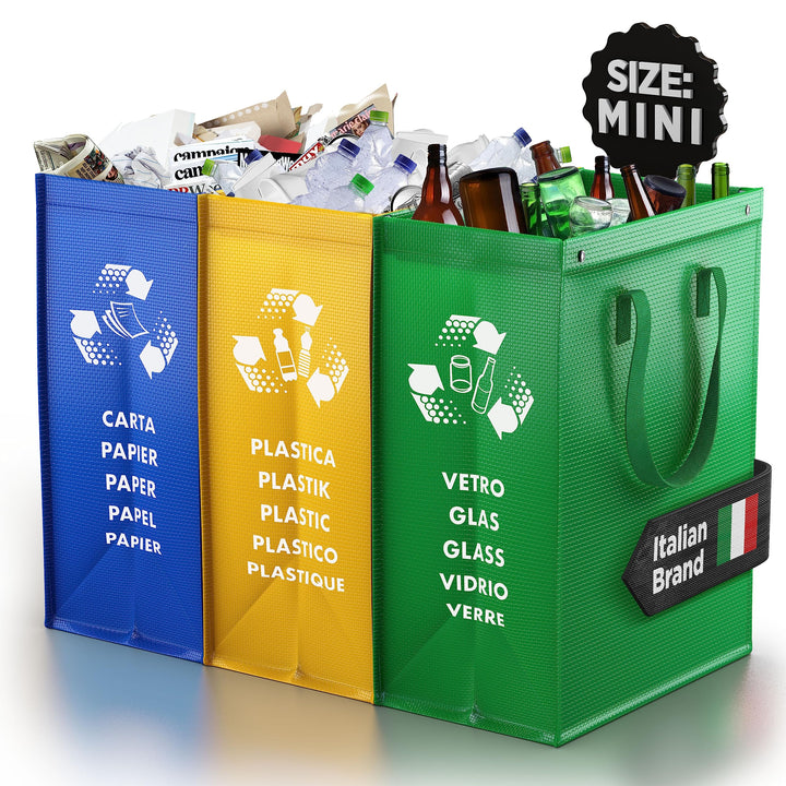 PTMS® Mülleimer 3 Fächer - Mülltrennsystem für Papier, Glas und Plastik - Umweltfreundliche Recyclin