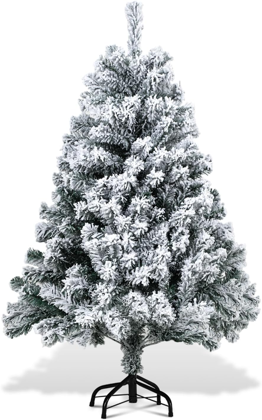 Gimisgu Weihnachtsbaum künstlich mit Schnee, 120cm verschneiter Christbaum mit Metallständer, 340 Sp