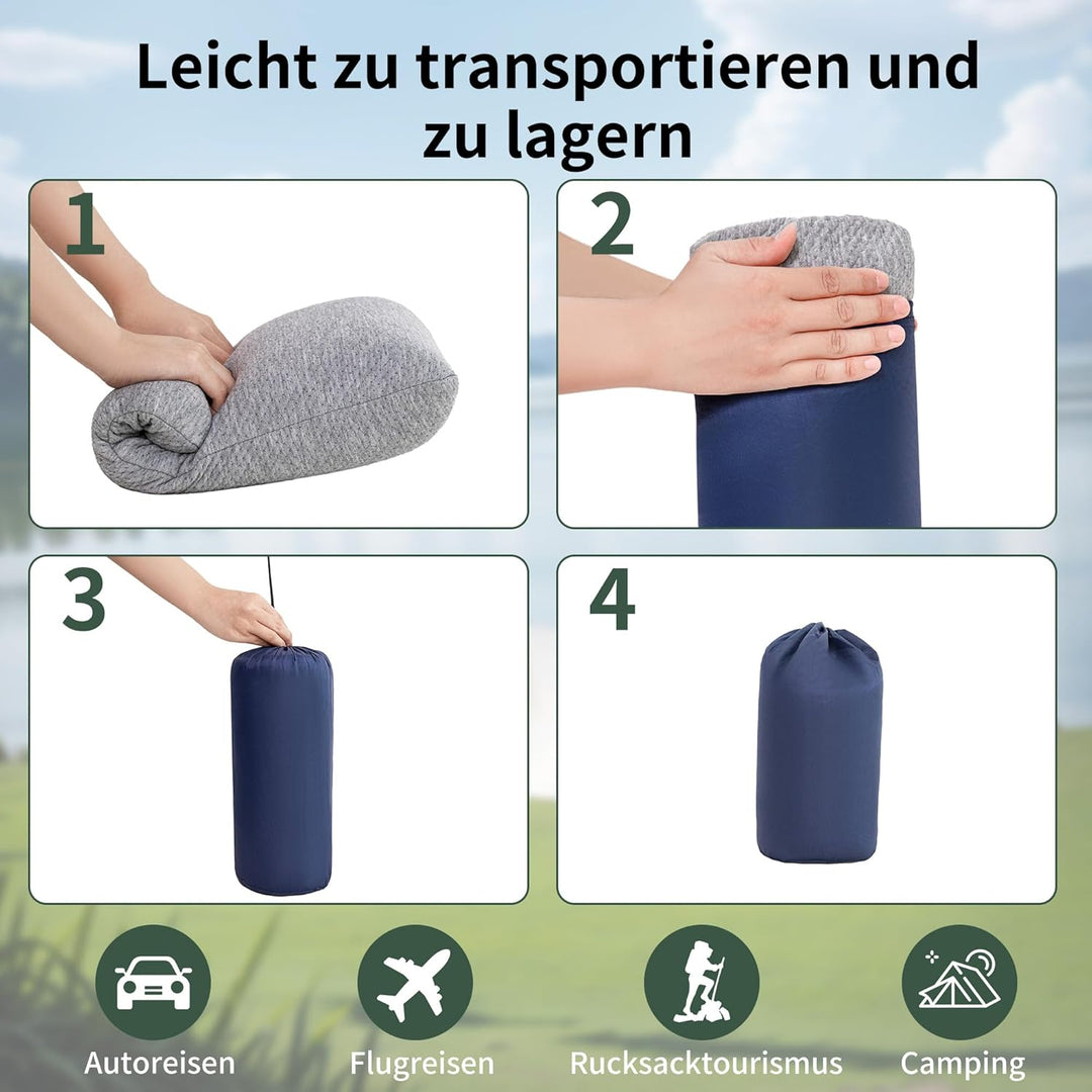 Reisekissen Memory Foam, Reisekopfkissen, Camping Kissen mit Packsack, Ideal für Auto, Flugzeug und