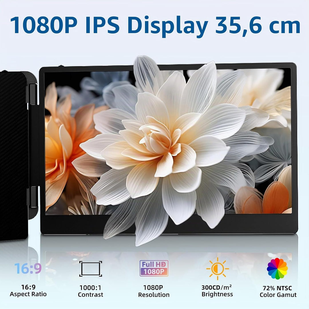 ROYY Laptop Bildschirm Erweiterung 14" FHD 1080P IPS Triple Tragbarer Monitor für Laptop 13,3-17", H