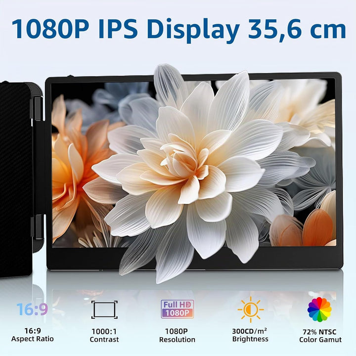 ROYY Laptop Bildschirm Erweiterung 14" FHD 1080P IPS Triple Tragbarer Monitor für Laptop 13,3-17", H