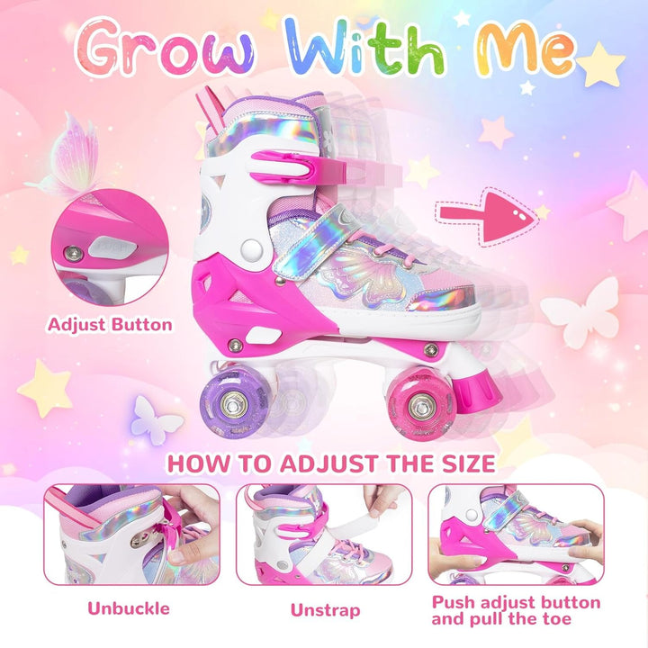 Nattork Kinder Rollschuhe für Mädchen und Jungen, 4 Grössen Verstellbar, Vierrad-Rollschuhe mit Schm