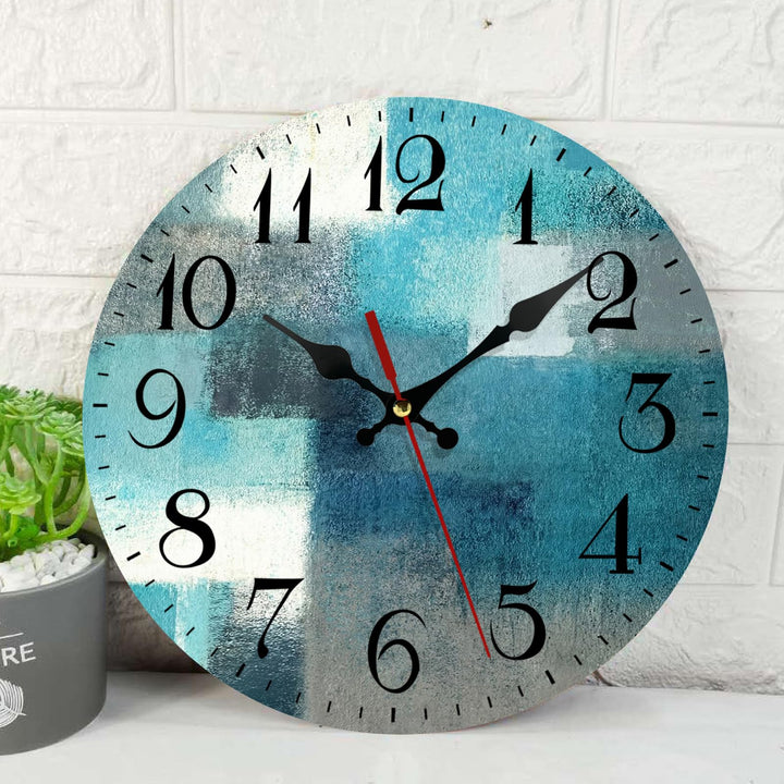 Türkisfarbene Holz-Wanduhr, geräuschlos, nicht tickend, grün, blau, grau, blaugrün, aqua, abstrakte