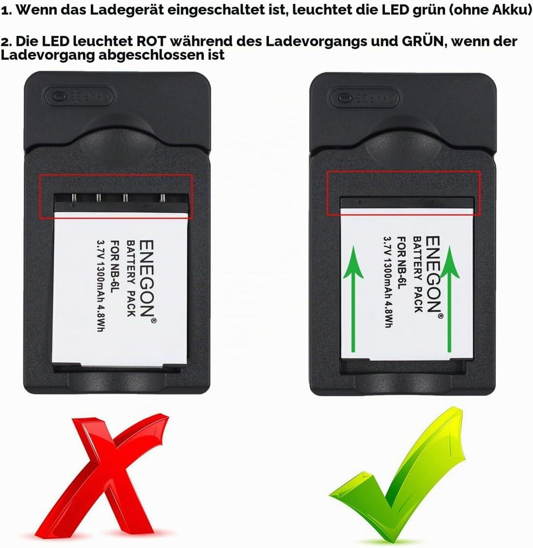 ENEGON Ersatzbatterie (2 Stück) und Ladegerät für Canon NB-6L, NB-6LH, CB-2LY und Canon PowerShot SX
