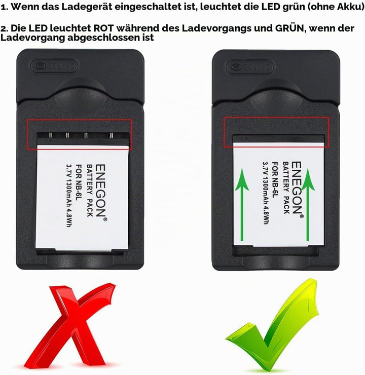 ENEGON Ersatzbatterie (2 Stück) und Ladegerät für Canon NB-6L, NB-6LH, CB-2LY und Canon PowerShot SX