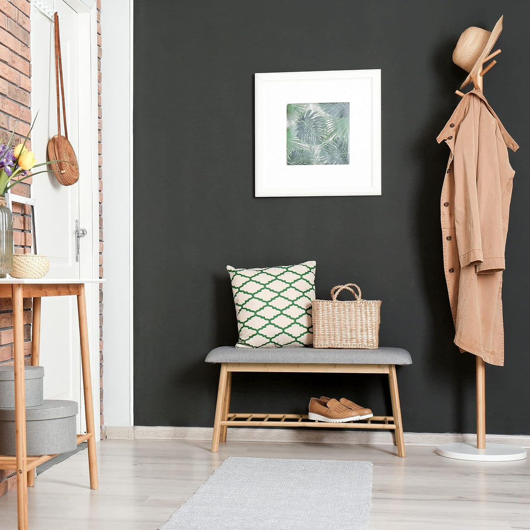 Relaxdays Schuhbank Bambus für 2 Personen, Polsterbank mit Schuhablage für 4 Paar Schuhe, bequeme Si