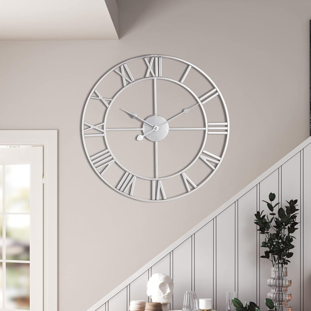 LEIKE Grosse Moderne Metall-Wanduhren, Vintage, rund, Fast geräuschlos, kleines Ticken, batteriebetr