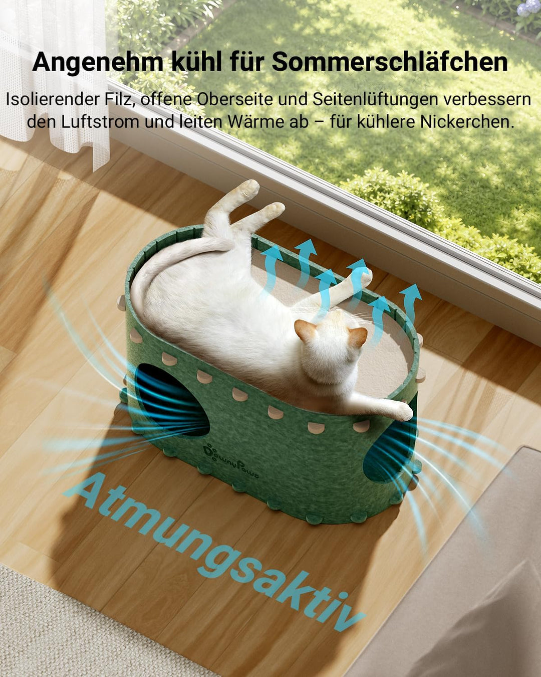 DownyPaws Katzenhöhle Filz, Katzenhaus aus Filz, Katzenbett, Katzenhöhle für Katzen, 58 x 33 x 30cm,