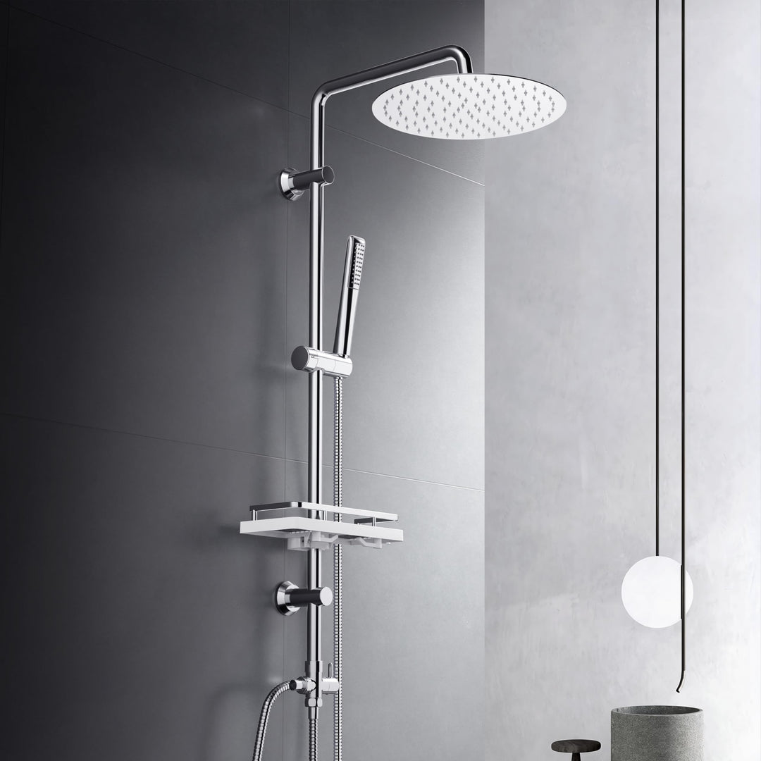 Görbach Regendusche Duschsystem Duschset mit Ablage Duschstangeset ohne Duscharmatur Chrom (D25) YT-