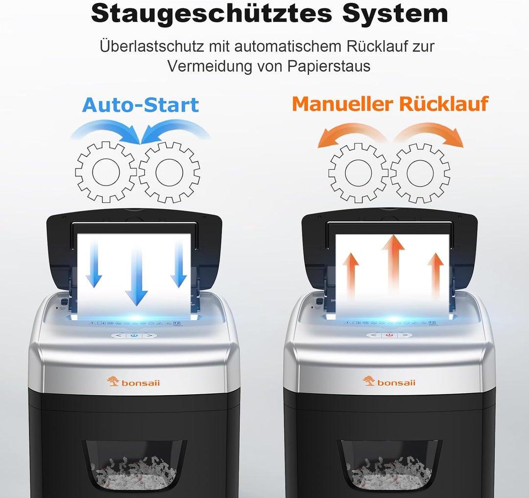 Bonsaii 120 Blatt Aktenvernichter mit Automatischem Einzug, P-4 Partikelschnitt, Extrem Leise mit 62