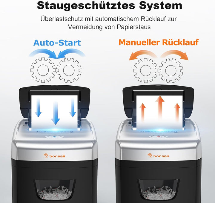 Bonsaii 120 Blatt Aktenvernichter mit Automatischem Einzug, P-4 Partikelschnitt, Extrem Leise mit 62