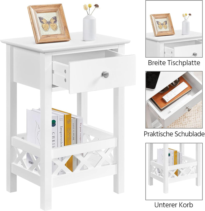Yaheetech 2er Set Nachttisch Nachtkommode mit Korb & 1 Schublade Landhausstil Beistelltisch Telefont