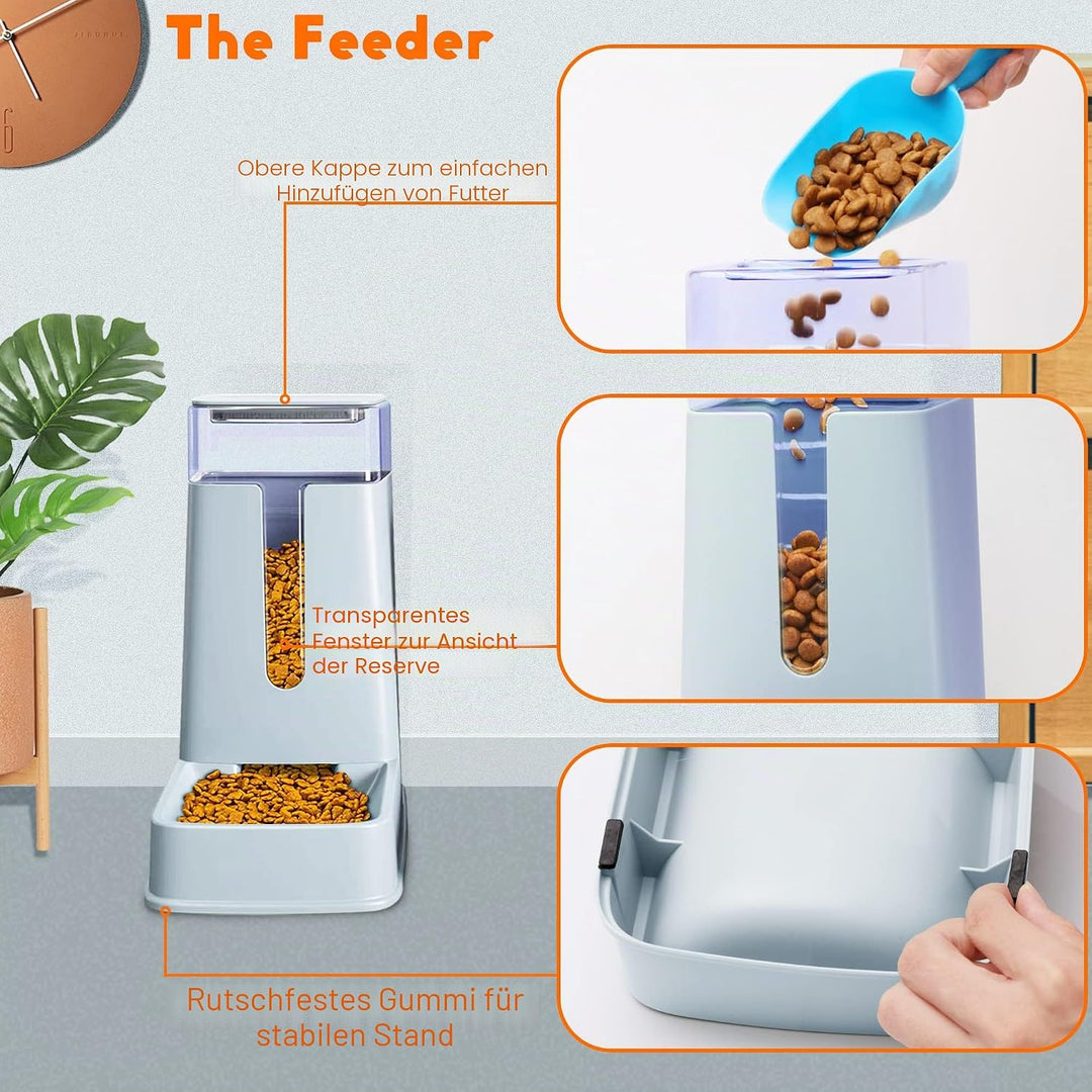 Automatischer Katzenfutterspender und Wasserspender im Set 2 Packungen Hund 1 Gallone für kleine, mi