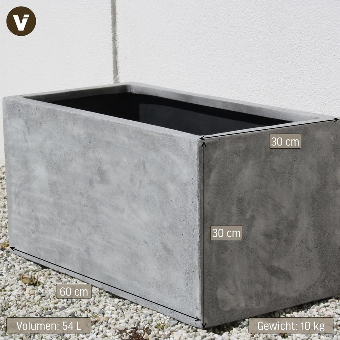 VIVANNO Pflanzkübel Pflanztrog Maxi Fiberglas 30x60x30 cm - Robuster Blumenkübel, wetterfest und fro