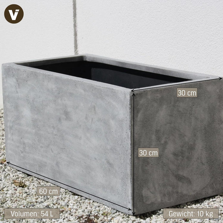 VIVANNO Pflanzkübel Pflanztrog Maxi Fiberglas 30x60x30 cm - Robuster Blumenkübel, wetterfest und fro