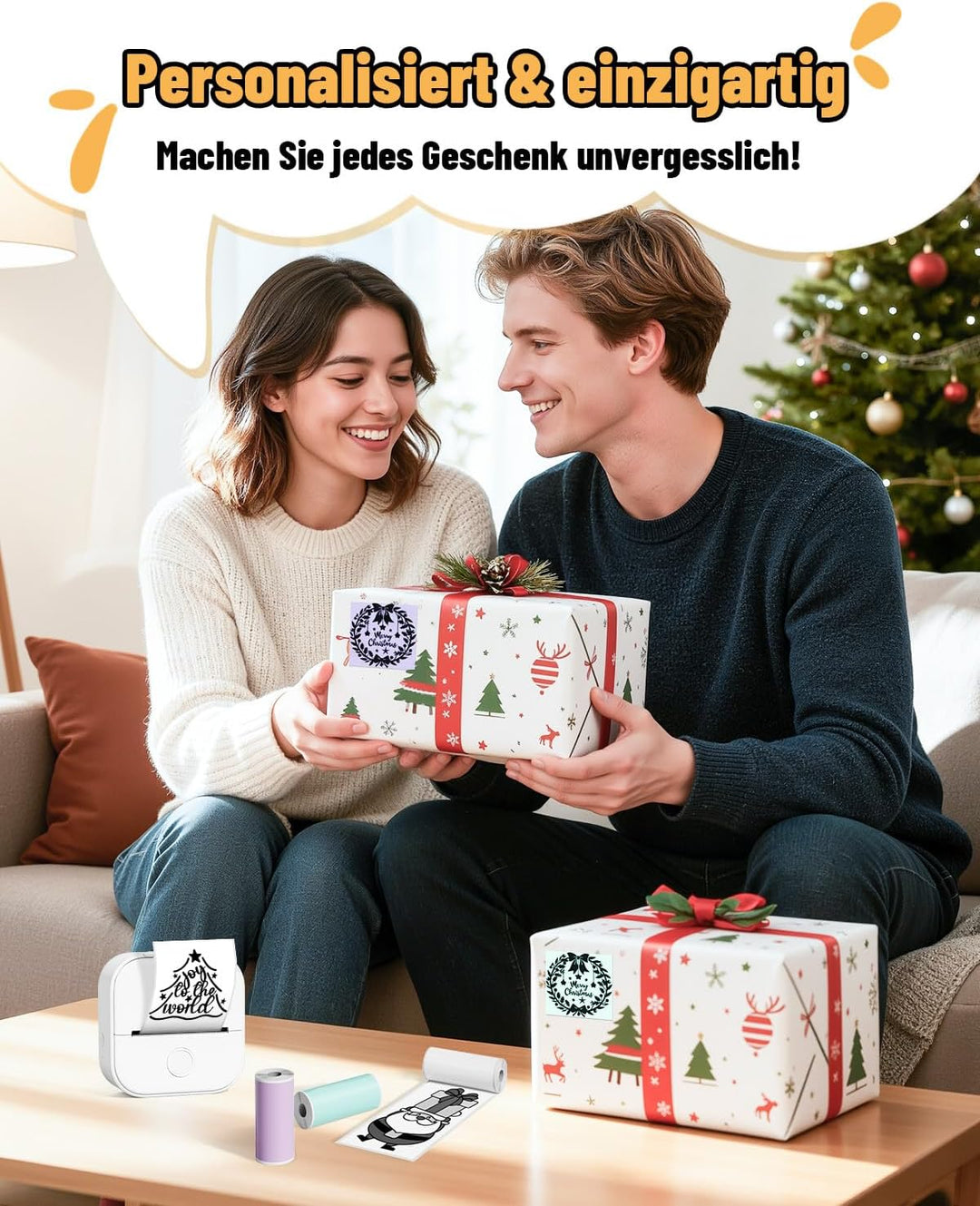 Phomemo T02 Mini Drucker, Fotodrucker für Smartphone, mit 1 Rollen Druckerpapier, 203dpi Handy Stick