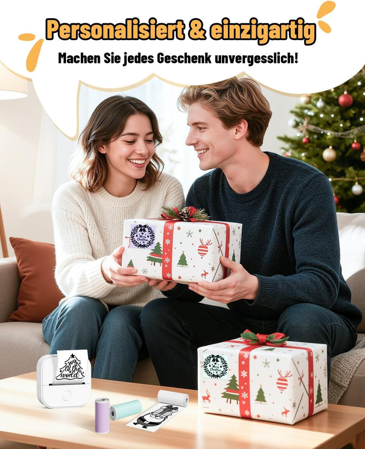 Phomemo T02 Mini Drucker, Fotodrucker für Smartphone, mit 1 Rollen Druckerpapier, 203dpi Handy Stick