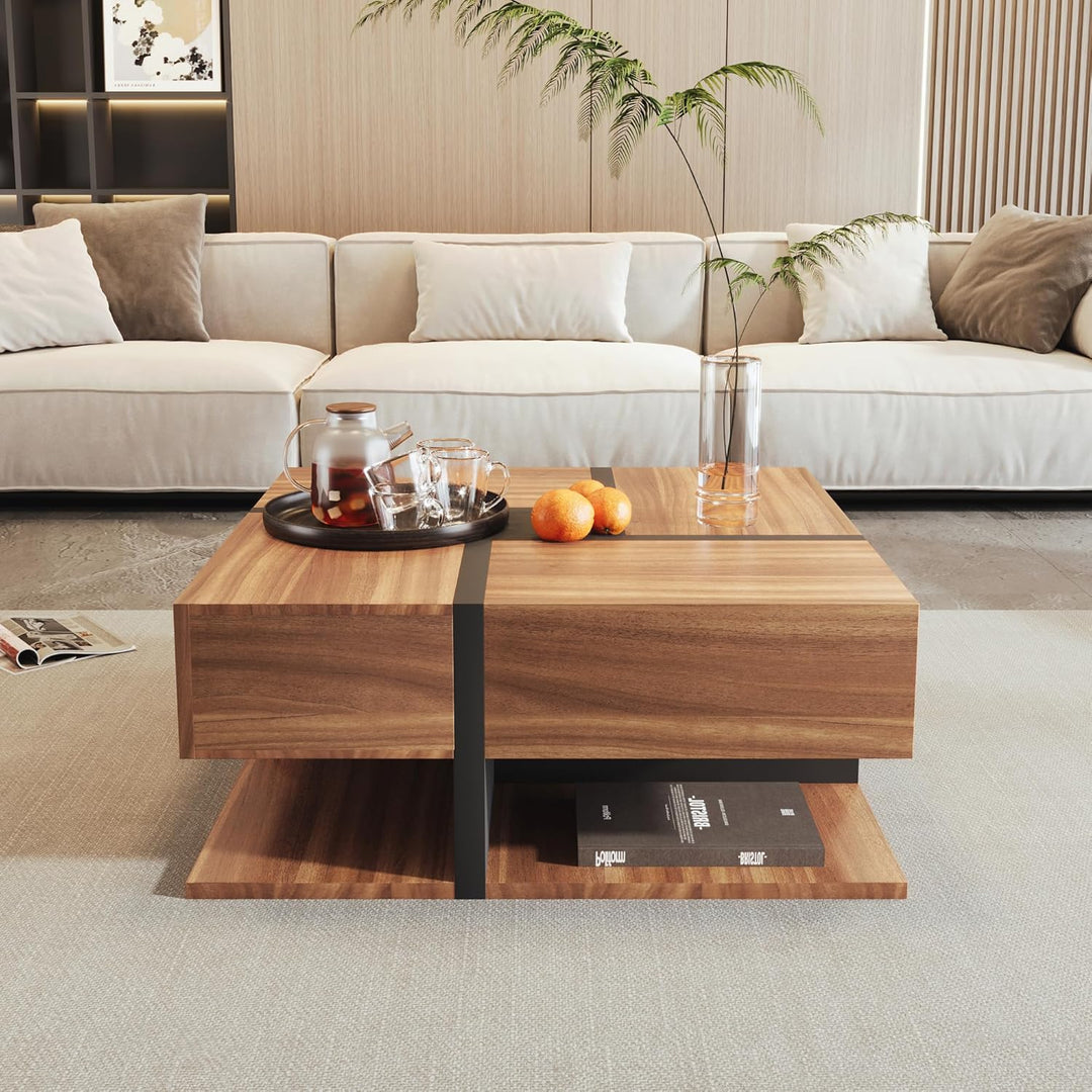 Merax Couchtisch Wohnzimmertisch mit 4 Schubladen, Modern Beistelltisch Kaffeetisch mit Zwei Ablagee