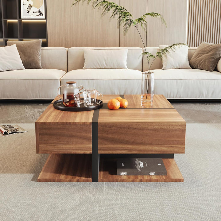 Merax Couchtisch Wohnzimmertisch mit 4 Schubladen, Modern Beistelltisch Kaffeetisch mit Zwei Ablagee