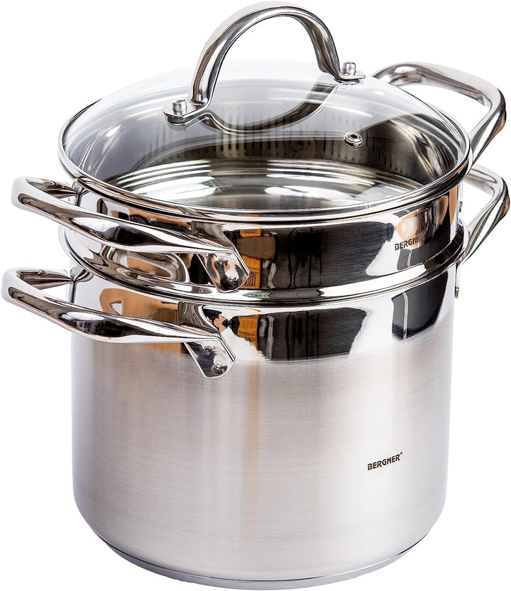 Bergner Q1513 24 cm Kochtopf 20 cm mit Deckel, Edelstahl, Stahl, Stahl