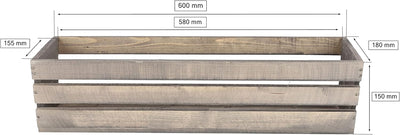 KOTARBAU® Blumenkasten Kräuterkasten aus Holz Langer Balkon-Blumenkasten 600x180x150 mm Grau Grau 60