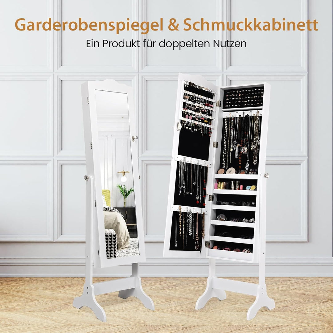 COSTWAY Schmuckschrank, Schmuckregal abschliessbar, Schmuck Spiegelschrank mit Ganzkörperspiegel für