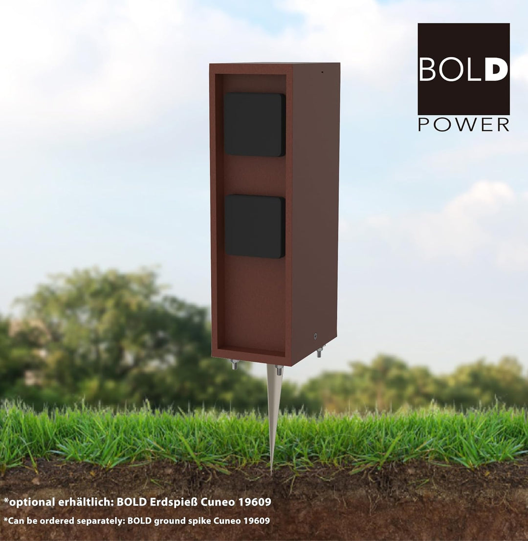 BOLD 19394 Pado Aussen-Steckdose-Garten Steckdosen-Säule mit 4-Fach Stecker in Rost Optik (IP44 Outd