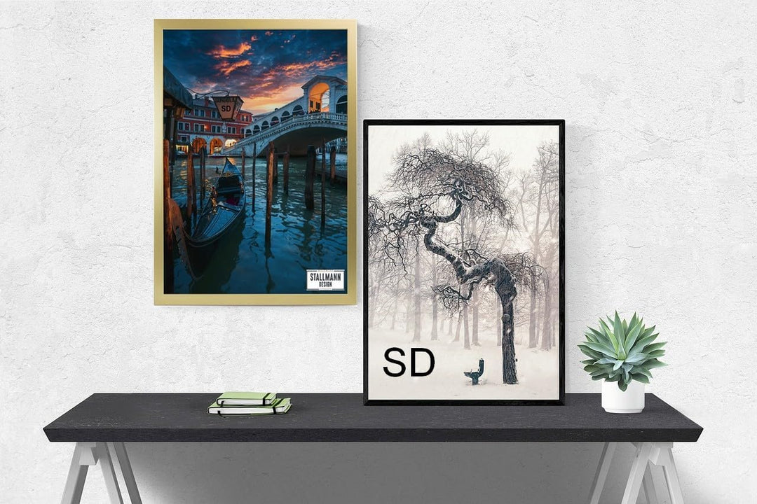 Stallmann Design Bilderrahmen 70x90 cm gold Holz mit Acrylglas Rahmen-Breite 20mm Posterrahmen Wechs