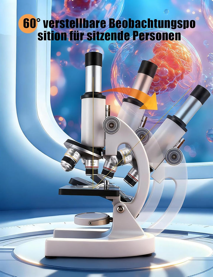 Monokulares Mikroskop, 40- bis 2000-fache Vergrösserung, mit Smartphone-Adapter, inklusive Objektträ