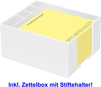 500 Notizzettel personalisiert in praktischer Zettelbox mit Stiftehalter 10 x 10 cm (hellgelb), hell