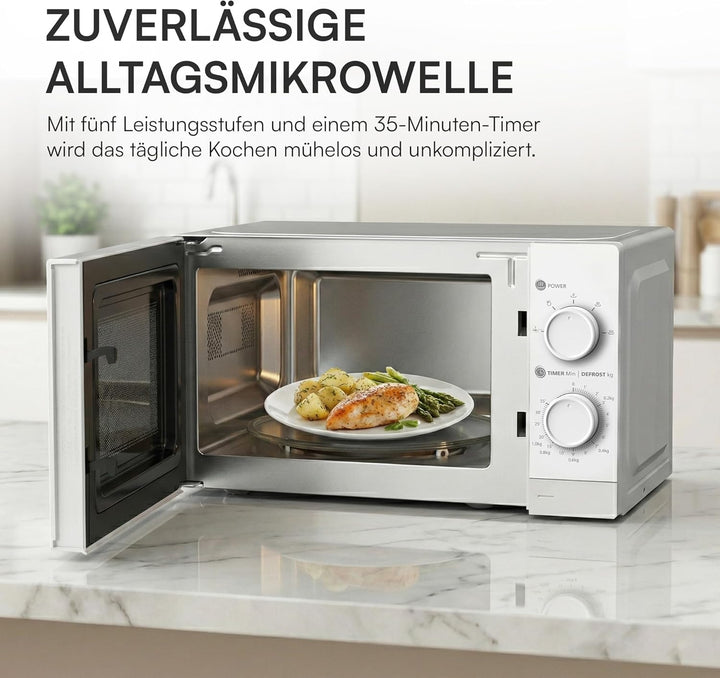 HMW-MD20MWH Mikrowelle • 20 L - 700 W, Manuelle Bedienung - 5 Leistungsstufen, Auftaufunktion - Dreh