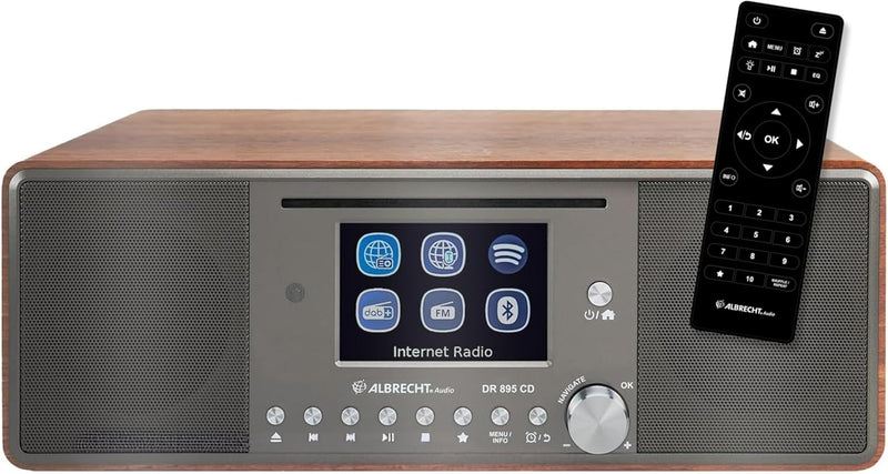 Albrecht DR 895 CD Kompaktanlage, DAB+/UKW/Internet/CD, 27896, Walnuss, mit 4" Farbdisplay, Stereo M