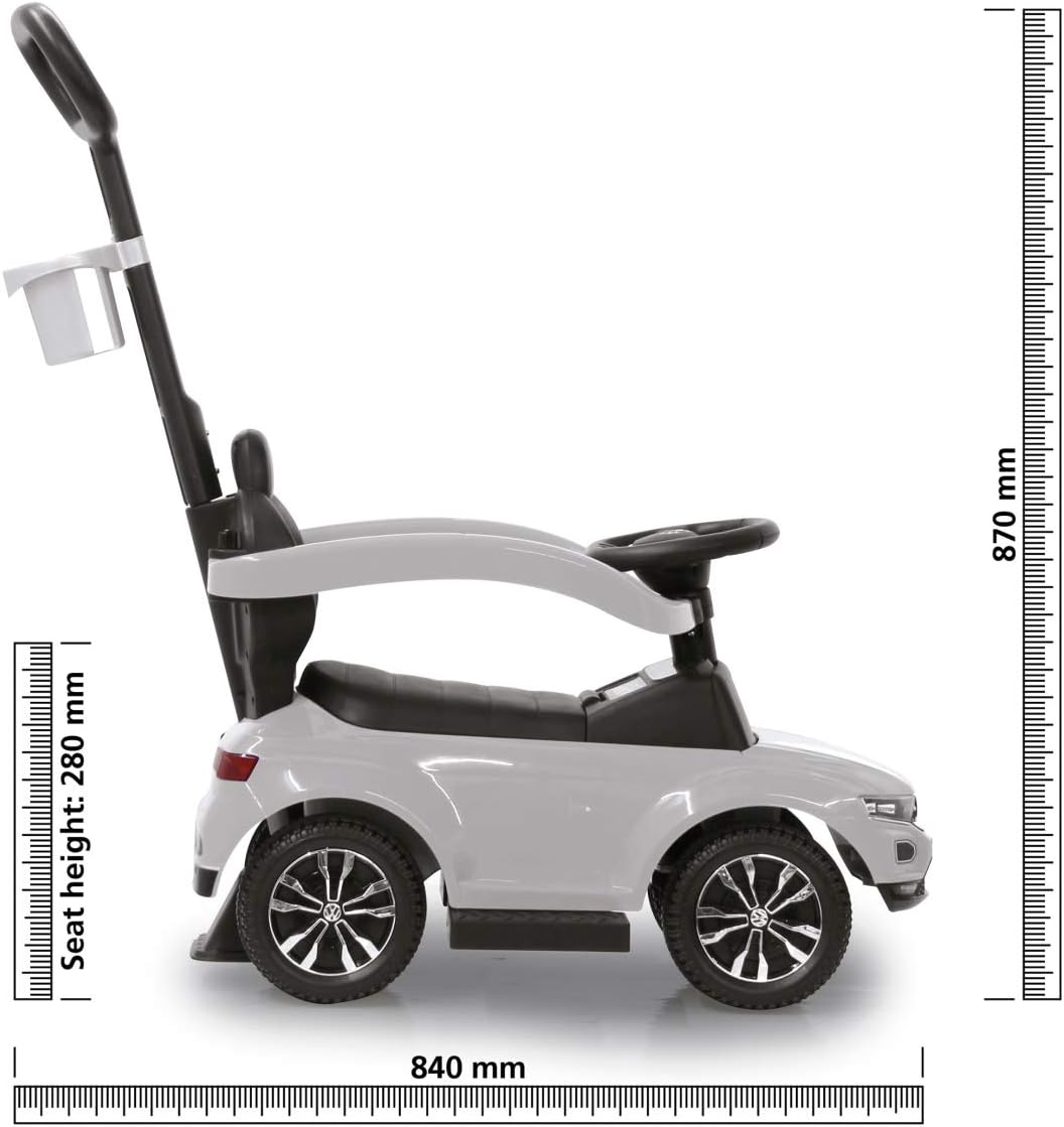 JAMARA 460463 - Rutscher VW T-ROC 3in1 - Kinderfahrzeug, Kippschutz, Kofferraum, Schub-und Haltestan