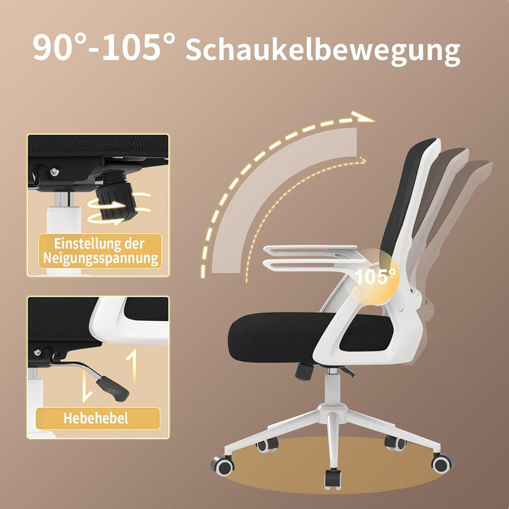 naspaluro Bürostuhl mit Hochklappbare Armlehnen, Schreibtischstuhl Ergonomisch, Drehstuhl mit Netzbe