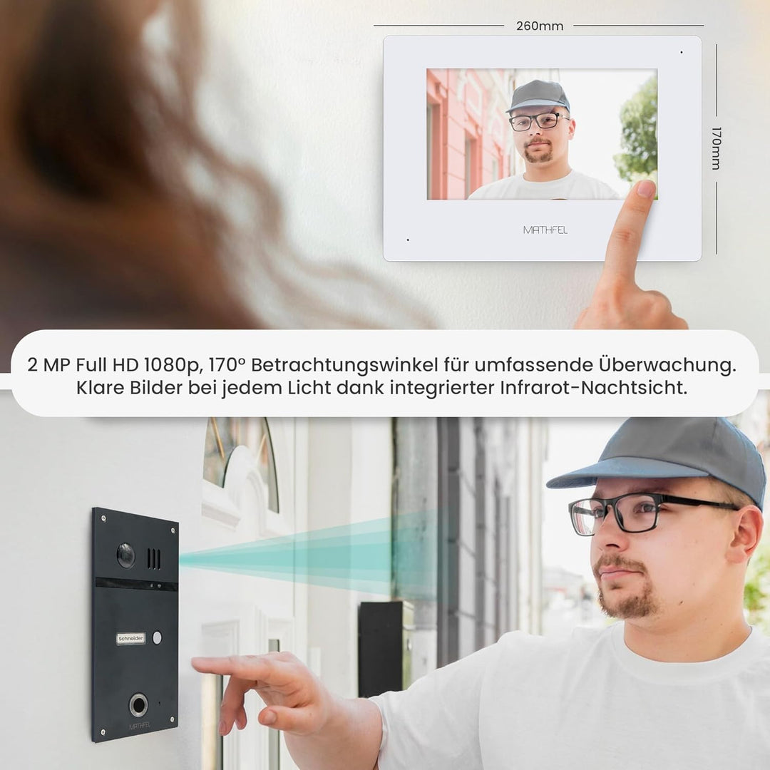 MATHFEL 4 Draht Video Fingerprint Türsprechanlage Gegensprechanlage Fischaugenkamera 170 Grad Aussen