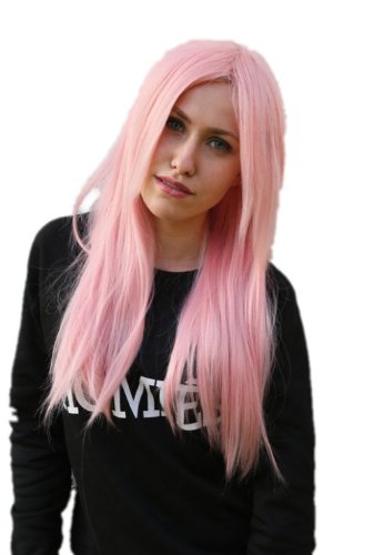 Prettyland Damen C018 Märchen lange Perücke Party Glatt 60cm Cosplay Mittellang Rosa Wig
