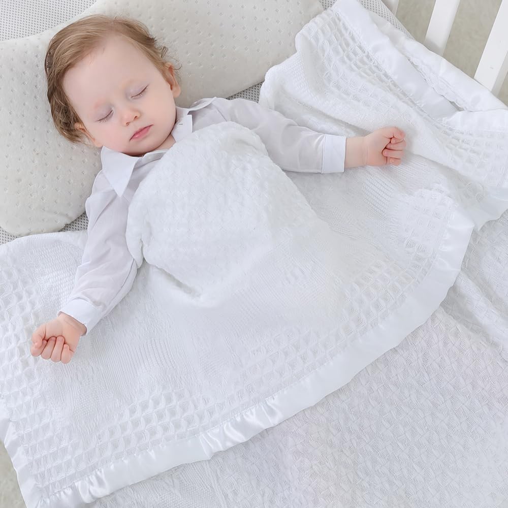 Booulfi Babydecke Weisse Taufe Kuscheldecke Kinderdecke, Neugeborenen Jungen Babydecke Mädchen Kreuz