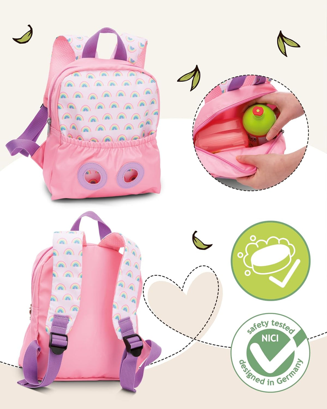 NICI Kinderrucksack rosa 2 in 1 mit Kuscheltier Roter Panda 25cm - Kindergartenrucksack Mädchen & Ju