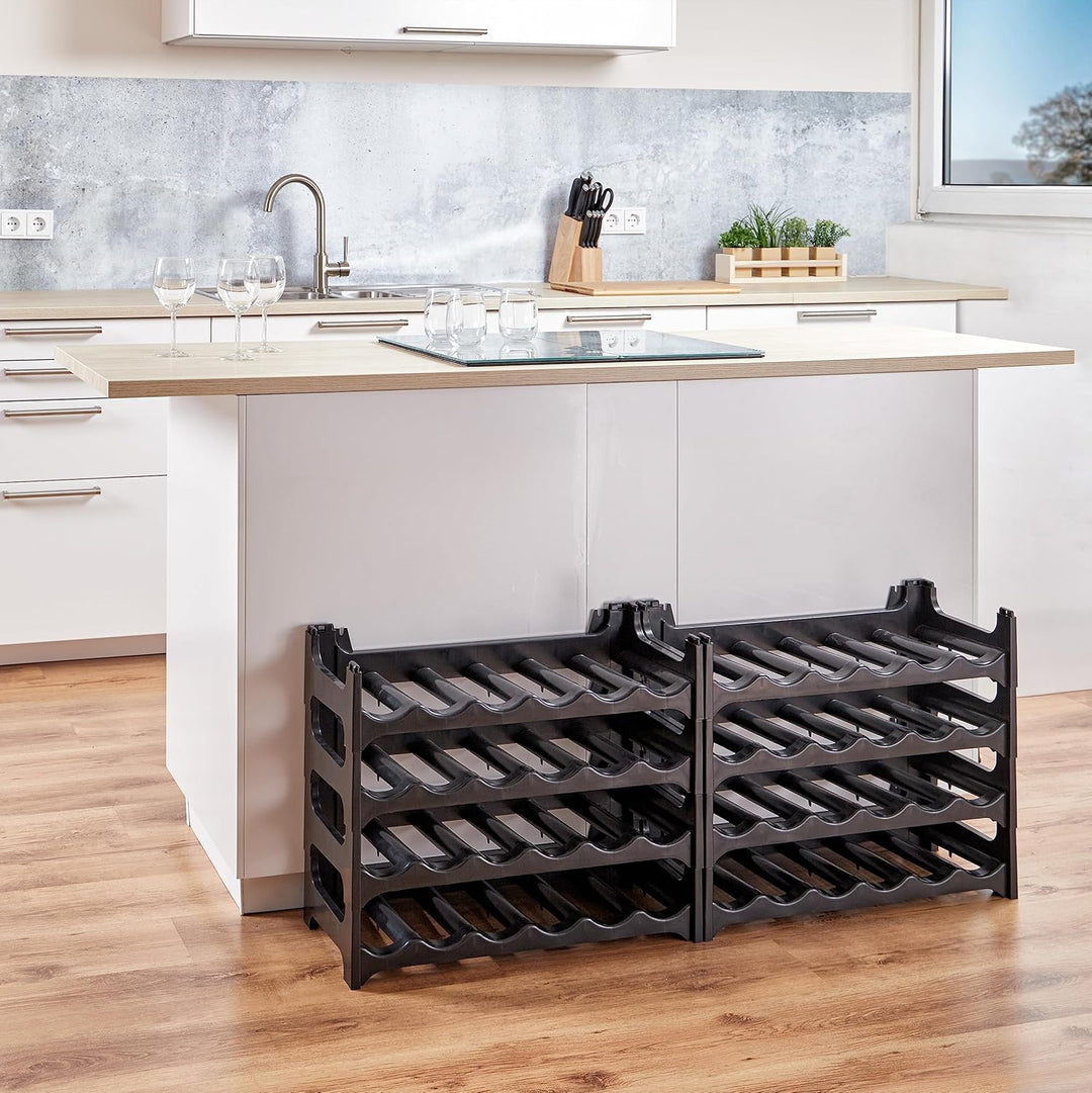 Grizzly Weinregal – modulares und stapelbares Design für 48 Flaschen, Weinregal, Schwarz