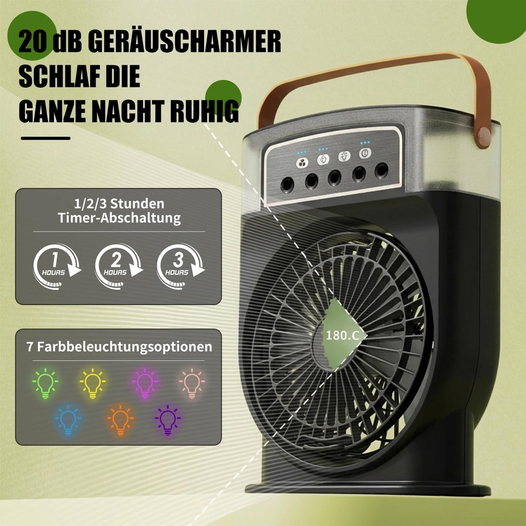 ragbare Klimaanlage Fan, 4 in 1 Personal Mini Cooling Fan mit Wassernebel Spray, 3 Geschwindigkeiten