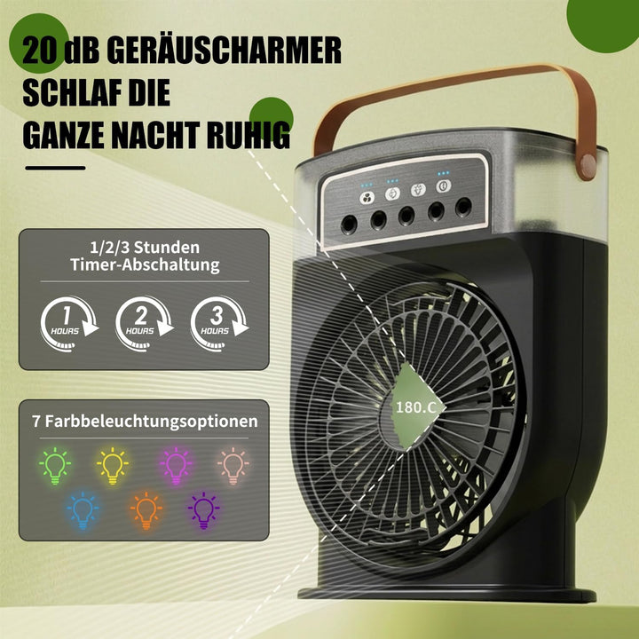 ragbare Klimaanlage Fan, 4 in 1 Personal Mini Cooling Fan mit Wassernebel Spray, 3 Geschwindigkeiten