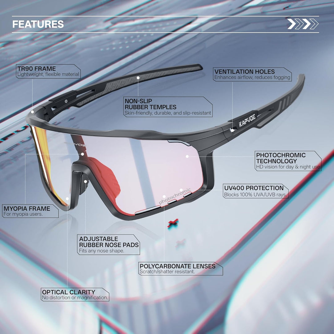 KAPVOE Photochromatische Fahrradbrille MTB Brille Selbsttönend Klar Radbrille Rennrad Sportbrille So