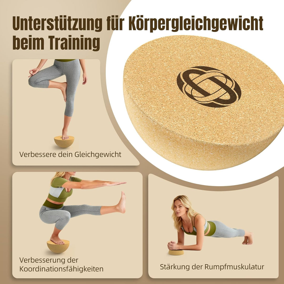 BRICH Kork Halbkugel für Balance Board Erwachsene passend für jedes Balance Board mit Ø 15cm & 7cm H