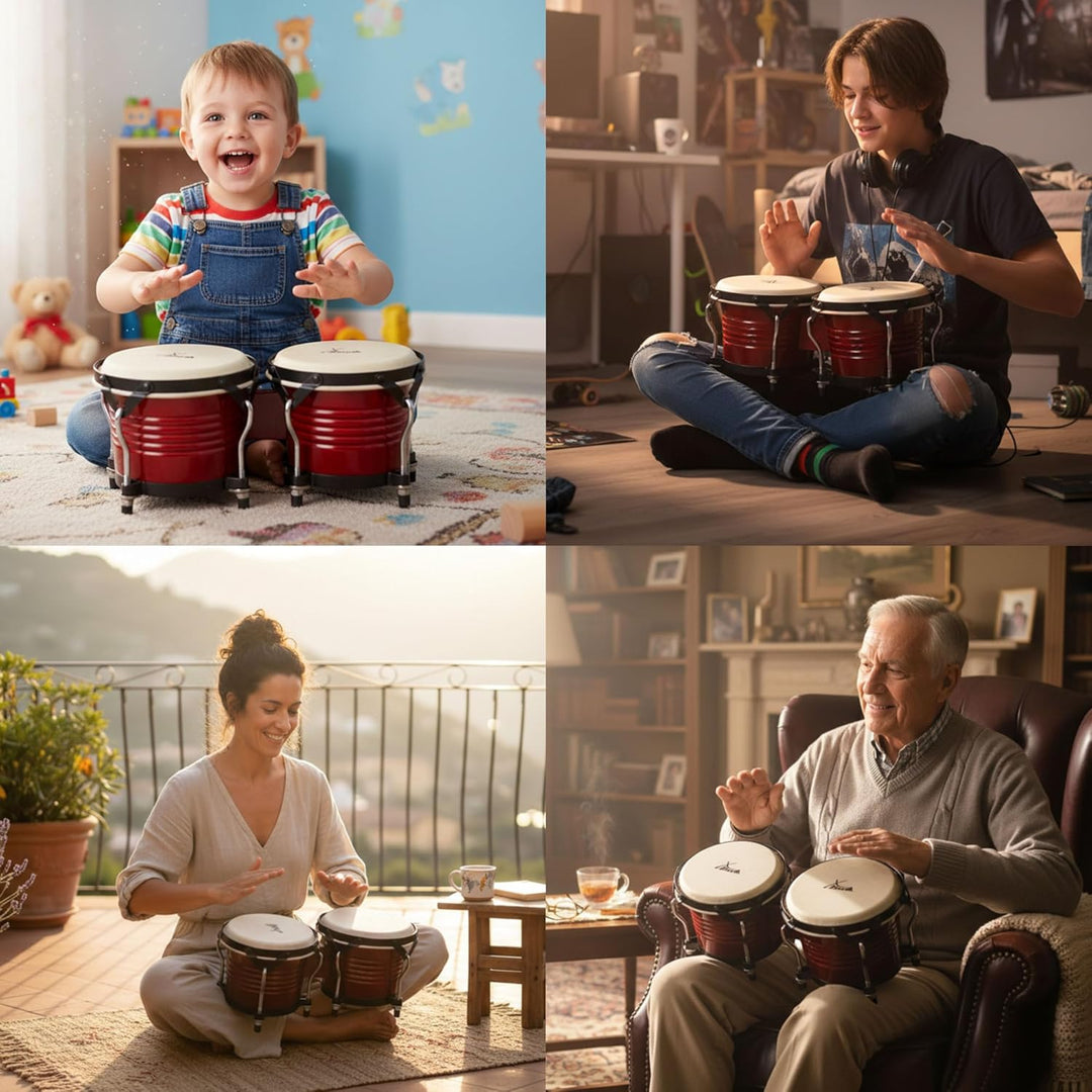 XDrum Bongos Pro Weinrot - 2 Trommeln mit 6,5" (17 cm) und 7,5" (20 cm) Durchmesser - Bongotrommeln