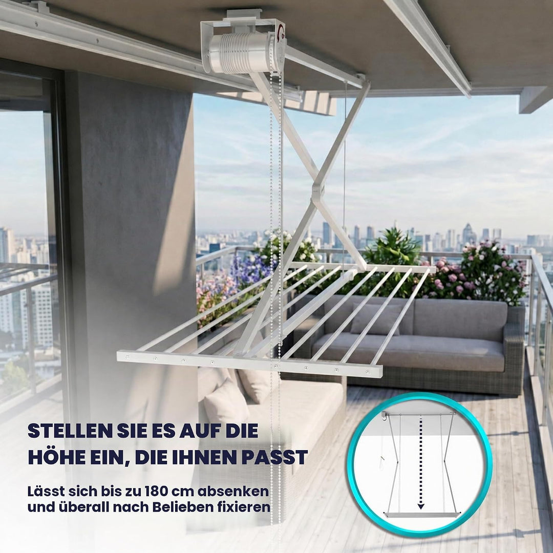 Foxydry Mini Deckenständer, vertikaler Wäscheständer, zusammenklappbar in Aluminium und Stahl 152x54