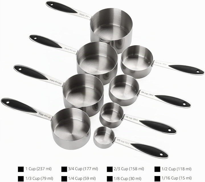 Messbecher und Löffel Set aus Edelstahl inkl. 8 robusten Messbecher, 8 doppelseitige magnetische Mes