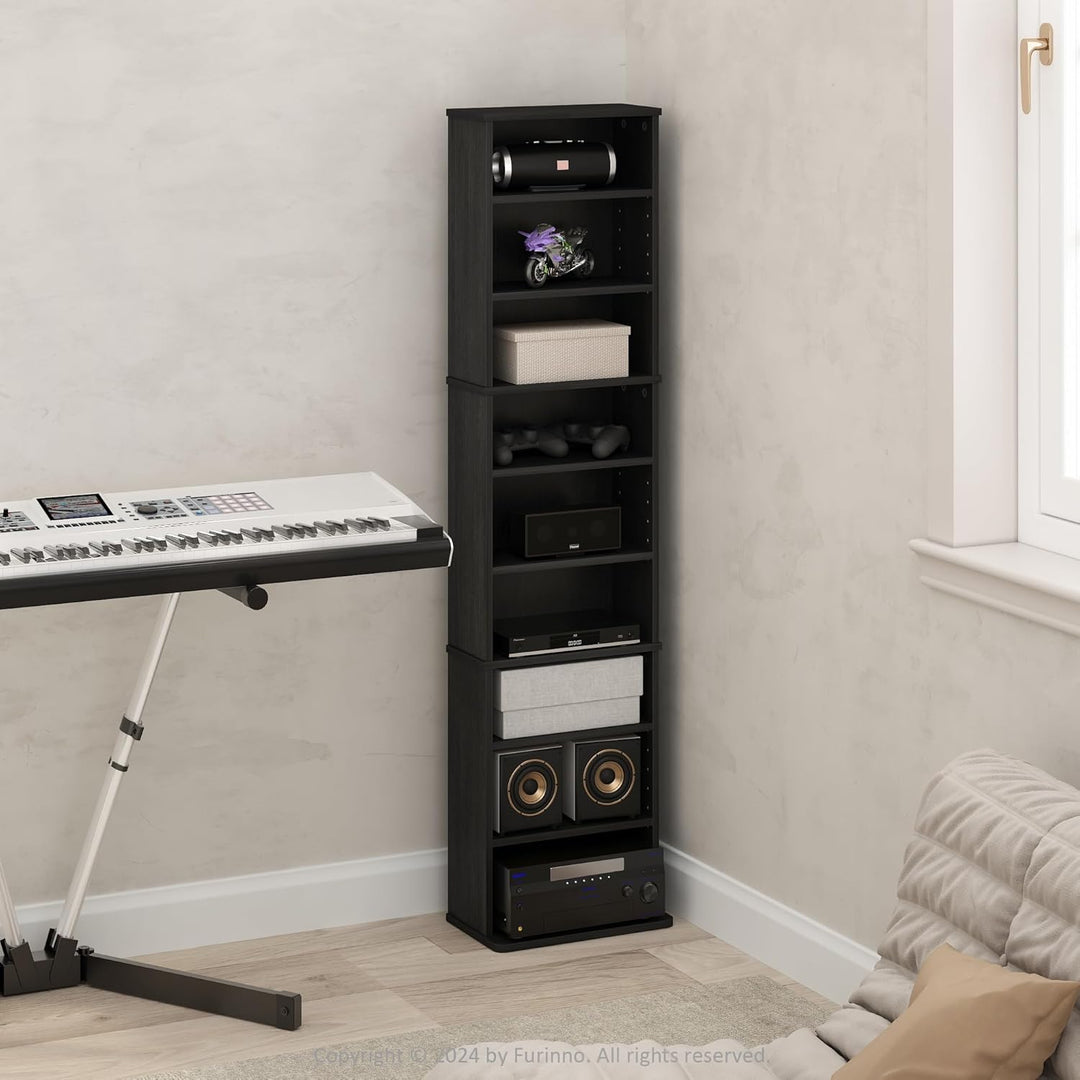Furinno Jaya Multimedia-Medienspeicher-Tower-Rack mit 9 Regalen und verstellbaren Regalen, Americano