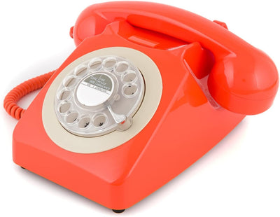 GPO 746ROTARYORA Retro Telefon mit Wählscheibe im 70er Jahre Design Orange, Orange